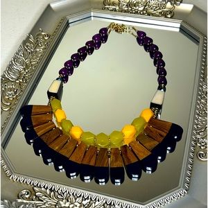 Unique Teak wood and resin artisan beaded necklace